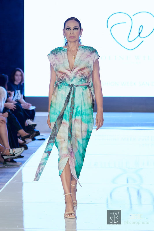 Coastal Bloom Abalone Shell Tie-Waist Dress